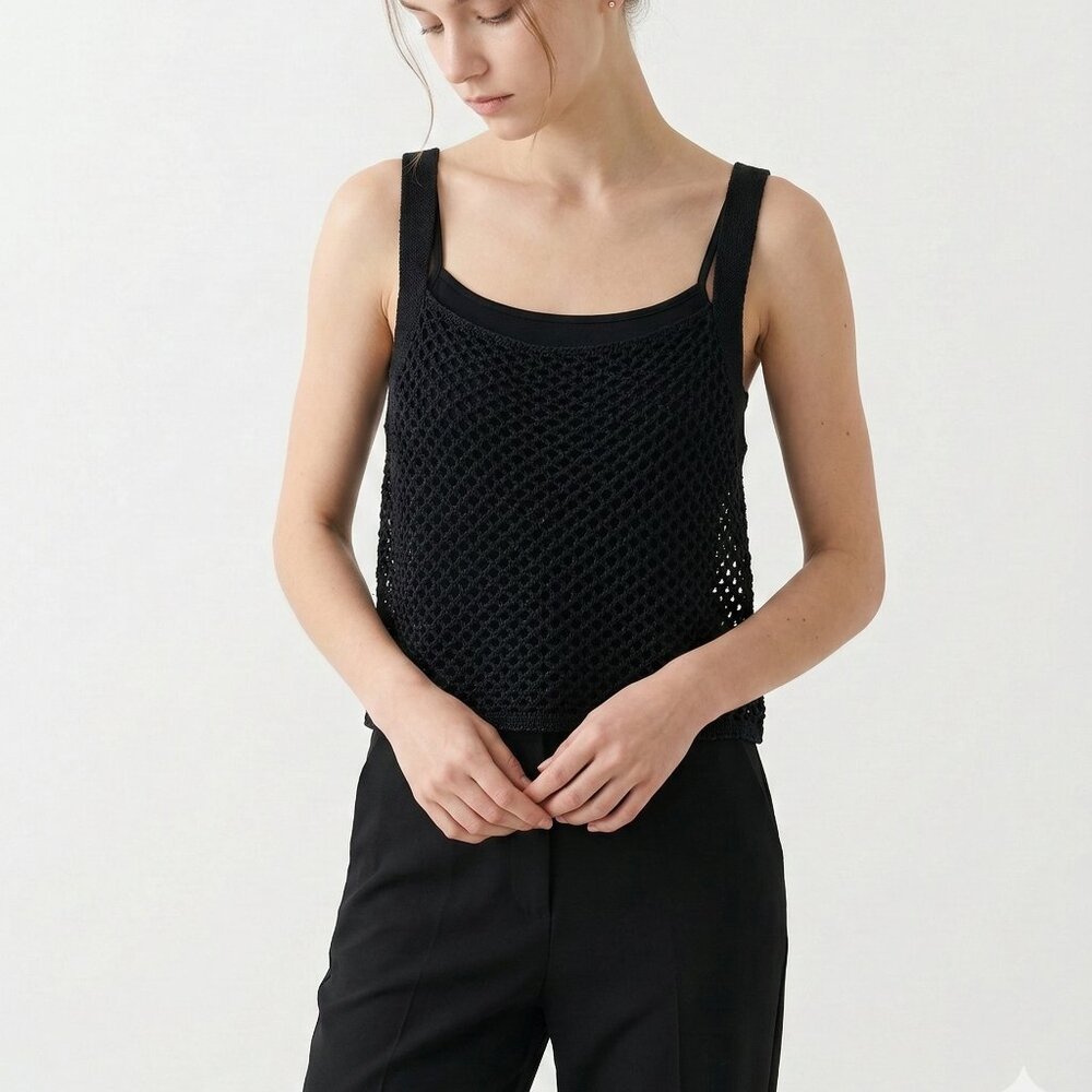Vine & Valley Tank Top Black Crochet Knit Sheer Goth Grunge Festival Casual XL
